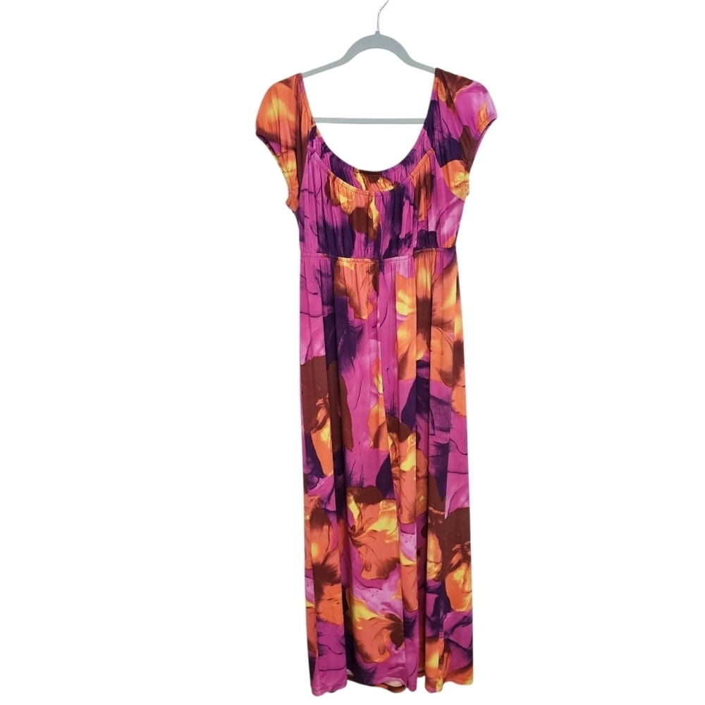 I.N. Studio Y2K Floral Maxi High Waistline Cap Sleeve Maxi Dress